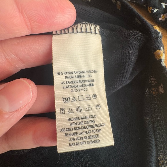 Free People Shirt, Navy Blue with Yellow and White Floral Print, Size Medium - Picture 6 of 6